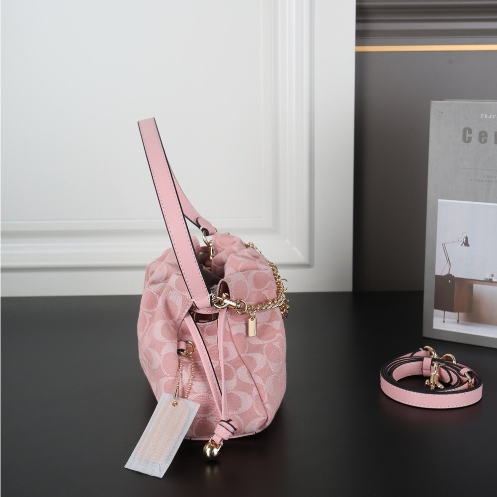 Coach Pink Signature Canvas Drawstring Shoulder Bag - Picture 4 of 9